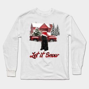 Black Labradoodle Let It Snow Tree Farm Red Truck Christmas Long Sleeve T-Shirt